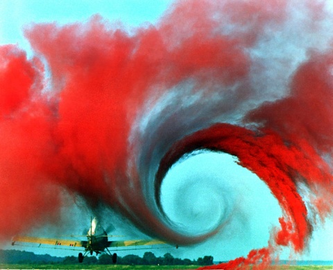 Wingtip vortex from an airplane (photo from NASA in the public domain on Wikimedia Commons)