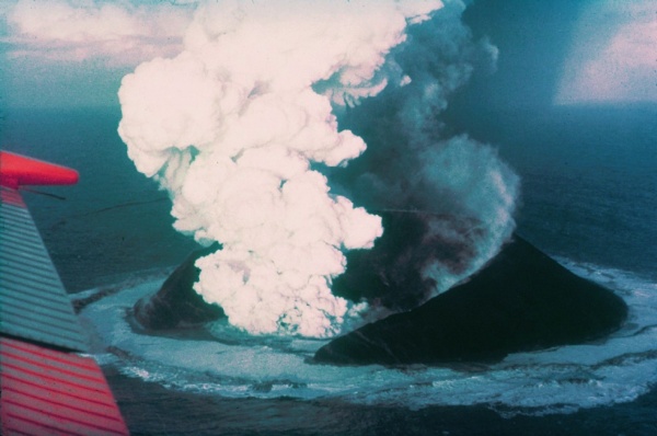 Island of Surtsey erupting (photo from Wikimedia Commons)