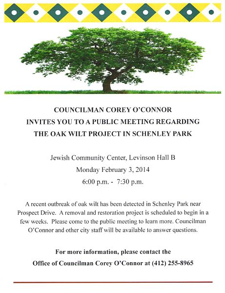 Schenley Park Oak Wilt meeting, 3 Feb 2014, 6:00pm