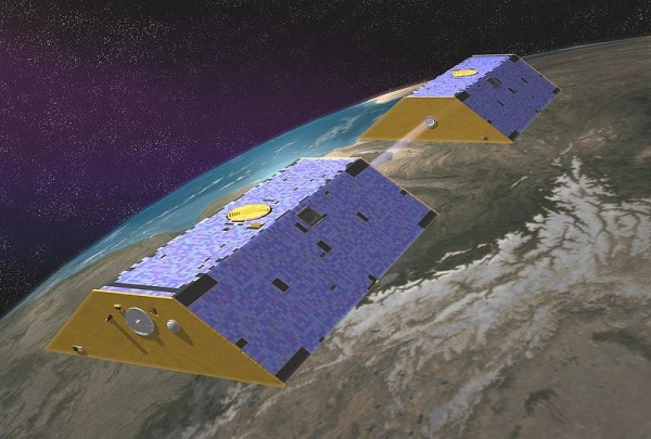 GRACE satellite pair (drawing from NASA on Wikimedia Commons)