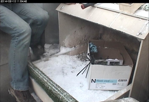 Installation of streaming falconcam at Cathedral of Learning (photo from the National Aviary snapshot camera)