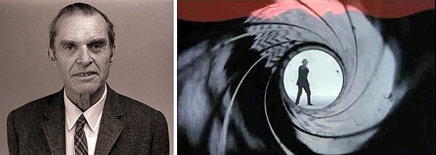 James Bond (ornithologist) and screenshot from James Bond 007 Dr.No (images from Wikimedia Commons)