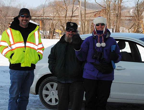 PennDOT bridge worker + Rob Protz + Kate St. John (photo by Marge Van Tassel)