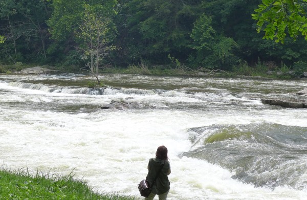 For perspective: the wall of water is on the woman's right, Youghiogheny River, 1 July 2015 (photo by Kate St. John)