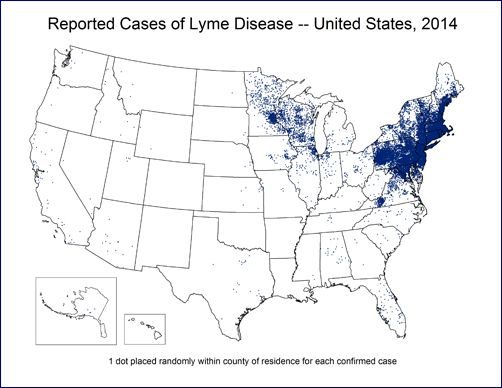 Lyme Disease incidence in U.S. 2014 (map from CDC.gov)