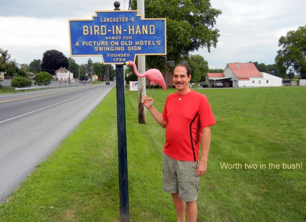 Jonathan Nadle with bird in hand at Bird In Hand, PA (photo by Lori Nadle)