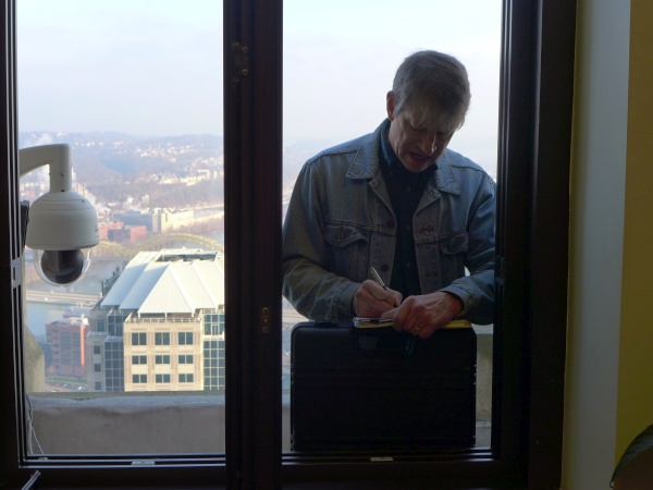 Art McMorris records the stats before beginning, 10 Dec 2015 (photo by Kate St. John)