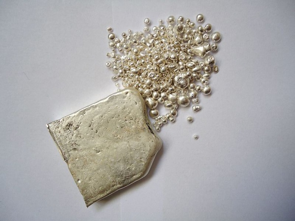 Silver ingot and granules (photo from Wikimedia Commons)