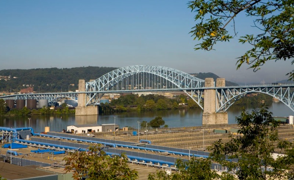 McKees Rocks Bridge with ALCOSAN in foreground (photo from Wikimedia Commons)