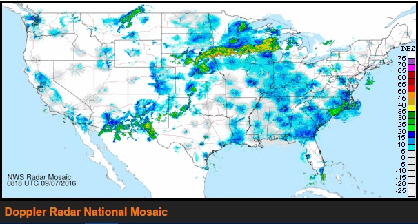 NOAA Doppler radar, national mosaic, 7 Sept 2016, 5:18am EDT (image from weather.gov)