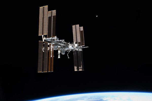 International Space Station as seen from Space Shuttle Atlantis, 19 Jul 2011 (photo from NASA via Wikimedia Commons)