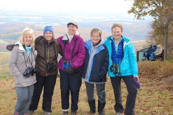 Karyn, Donna, me, Geralyn and Kathy, Allegheny Front Hawk Watch (photo courtesy Donna Foyle)