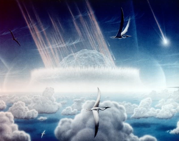 Artist's rendering of Chicxulub impact (painting by Donald E. Davis in public domain via Wikimedia Commons)