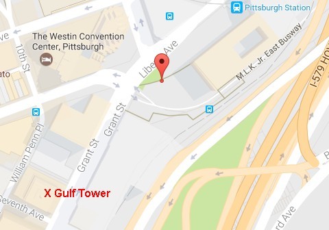 Gulf Tower Fledge Watch on weekdays (screenshot from Google maps with pin)