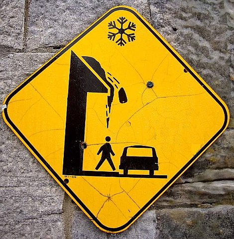 Warning sign, Montreal, falling snow and ice (photo from Wikimedia Commons)