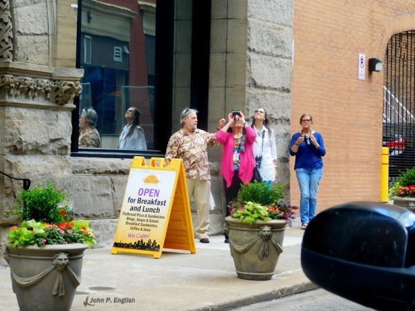 Fledge watchers Downtown at Third Ave, 7 June 2016 (photo by John English)