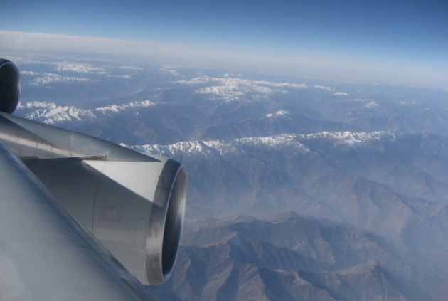 View from a jet crossing the Himalayas (photo by David Jones)