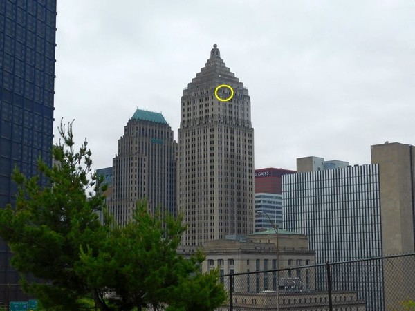 Gulf Tower, location of nest as seen from Flag Plaza (photo by John English)