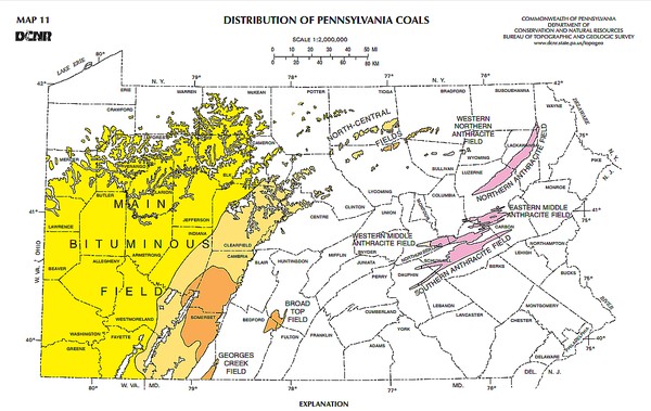 Map of coal seams in Pennsylvania (from PA DCNR)