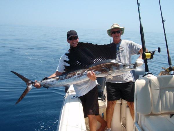 Two men holding an Atlantic sailfish caught off the coast of Port St. Lucie, Florida (photo from Wikimedia Commons)