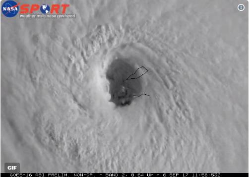 The eye of Hurricane Irma passes over Anguilla and St. Martin, 5 Sept 2017 (image from NASA Sport)