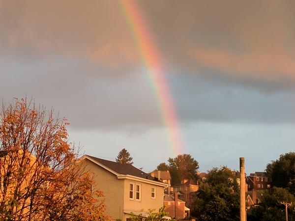 End of the rainbow in my neighborhood, 14 Sept 2017 (photo by Kate St. John)