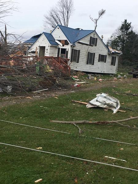 Damage in Williamsfield, Ohio from 5 Nov 2017 tornado (photo from National Weather Service, Cleveland)