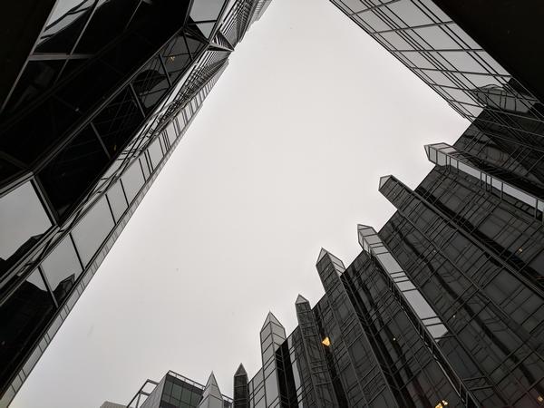 The sky above PPG Place on Fourth Avenue, 13 Dec 2017, 4:15pm (photo by Kate St. John)