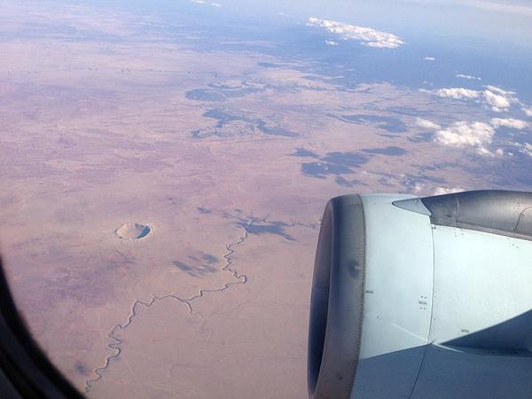 Meteor Crater, Arizona, as seen from 36,000 feet (photo from Wikimedia Commons)
