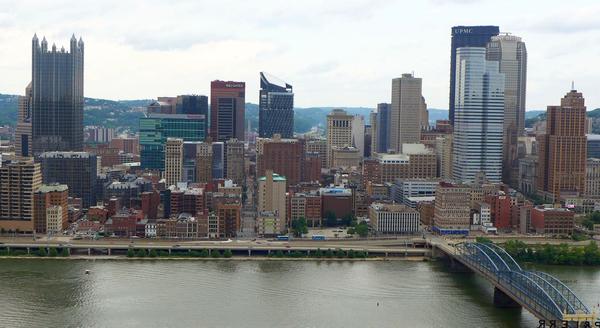 Downtown Pittsburgh as seen from Mt. Washington near the Monongahela Incline (photo by Kate St. John, June 2016)