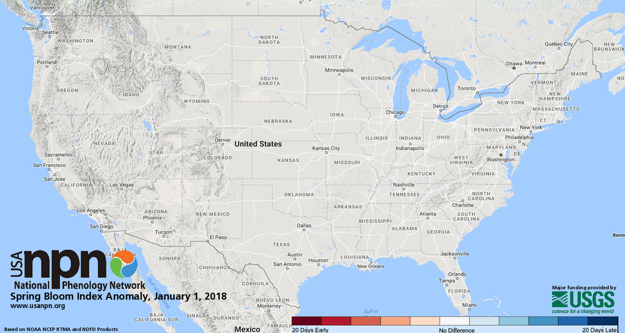 USA NPN Spring Bloom Anomaly, March 30, 2018 (from usanpn.org)