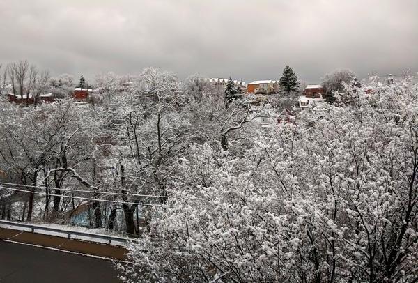 Snow this morning in Pittsburgh, 2 April 2018, 7:30am (photo by Kate St. John)