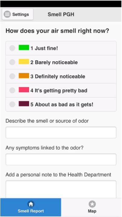 Smell PGH reporting panel (screenshot from Smell PGH website)