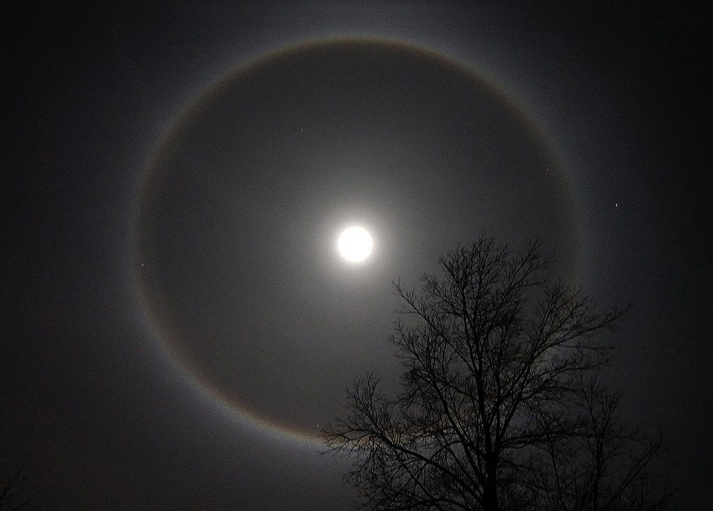 What causes a ring or halo around the Moon?